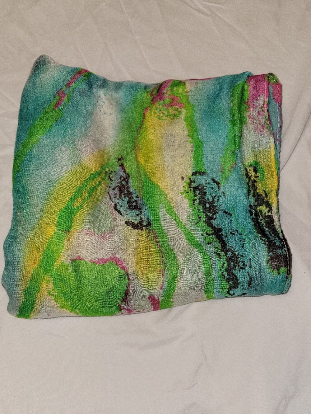 Lightweight Green & Blue Watercolor Print Infinity Scarf - Women's Accessory - Picture 6 of 7